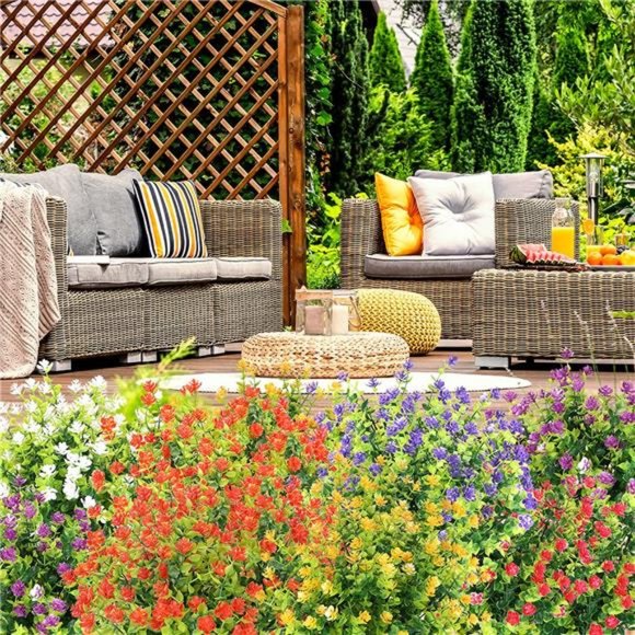 9 Bundles Artificial Flowers for Outdoors, Fake Plastic Plants UV Resistant - Picture 7 of 7